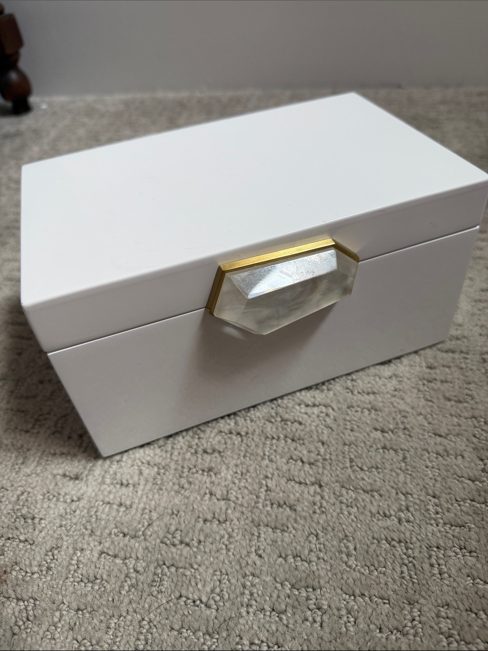 Kendra Scott White Jewelry Box with Crystal Accent and Gold Trim